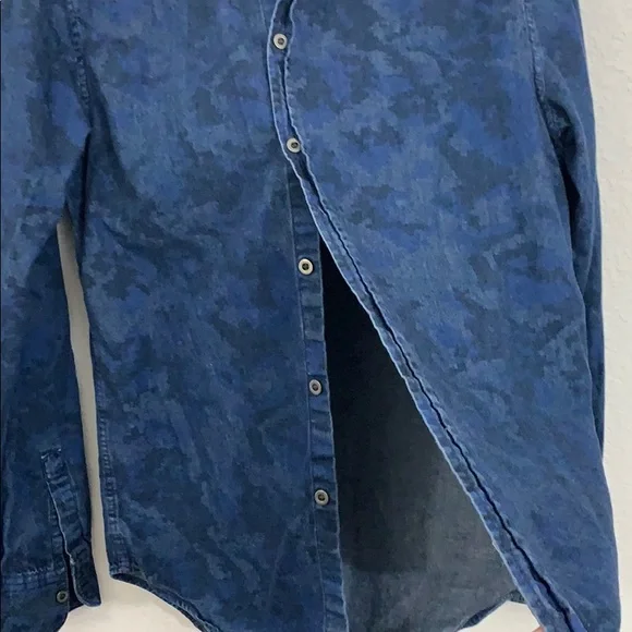 Zara men long Sleeve Dark Blue button down Shirt - Picture 4 of 7